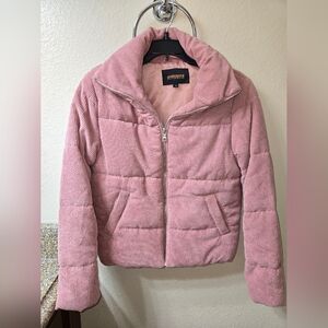 Women Puffer Corduroy Jacket Small Pink